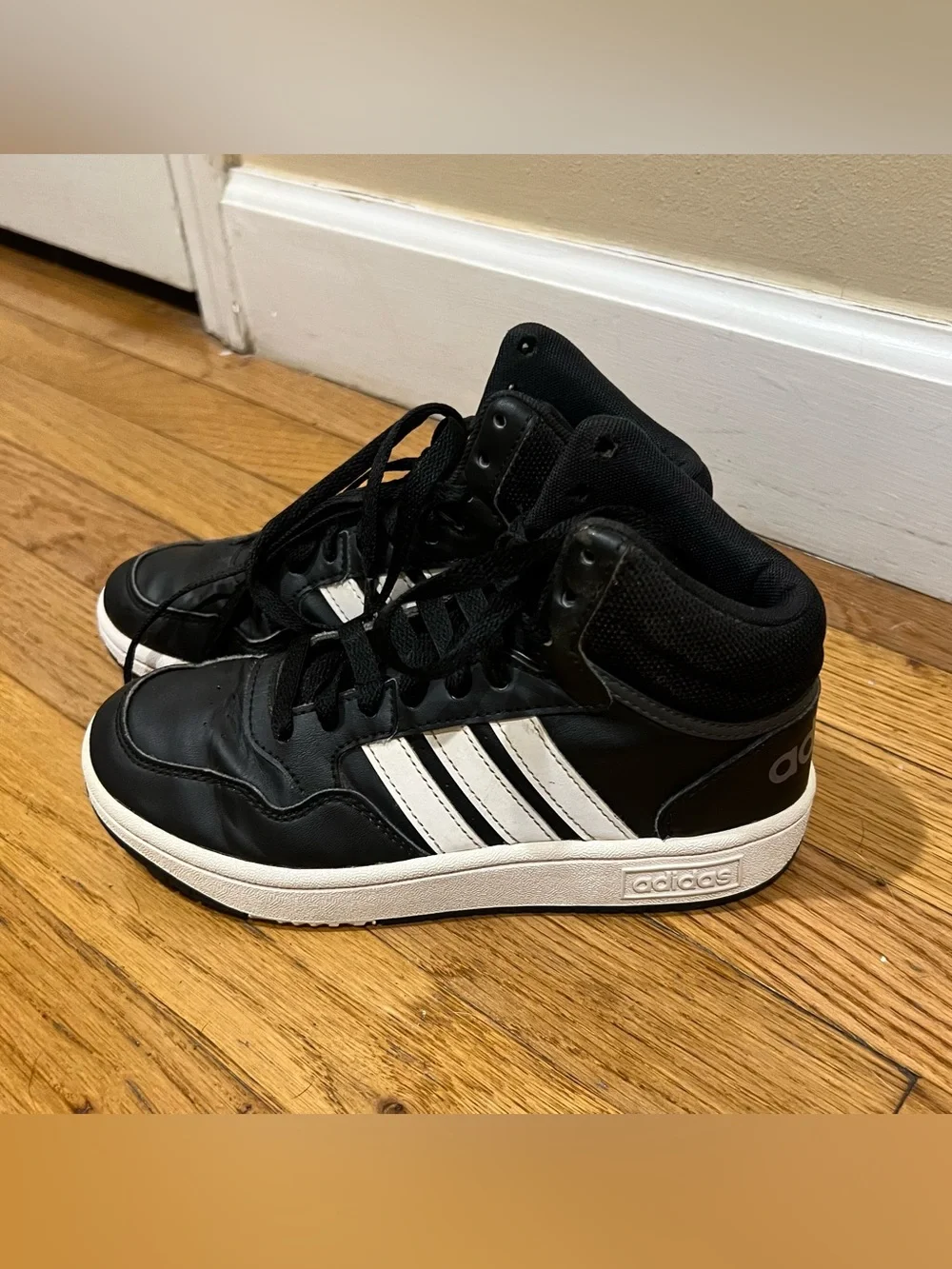 Kids Adidas Black and White Mid-Top Sneakers